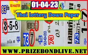 Thai lottery Only Down Game 3up Cut Digit Tip 1/04/2023