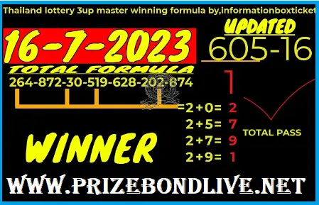 Thailand Lottery 3up Master Total Winning Formula 16th July 2023