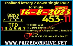 Thailand lottery 2 down total single pair formula update 16-8-2023