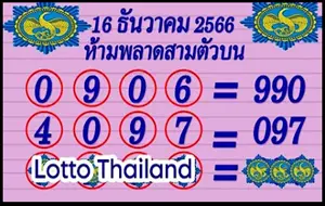 Thailand Lotto VIP Pair 3D Total Last Number